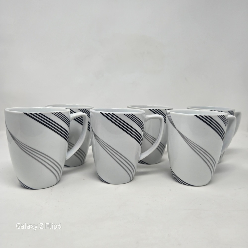 Corelle Coordinates Urban Arc Porcelain Coffee Mugs White Black Grey Set of 6